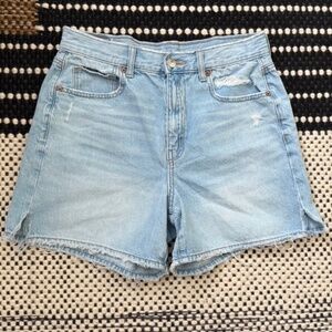 American Eagle Women's Blue Denim Jean Shorts Highest Rise Baggy Cut Off Size 6
